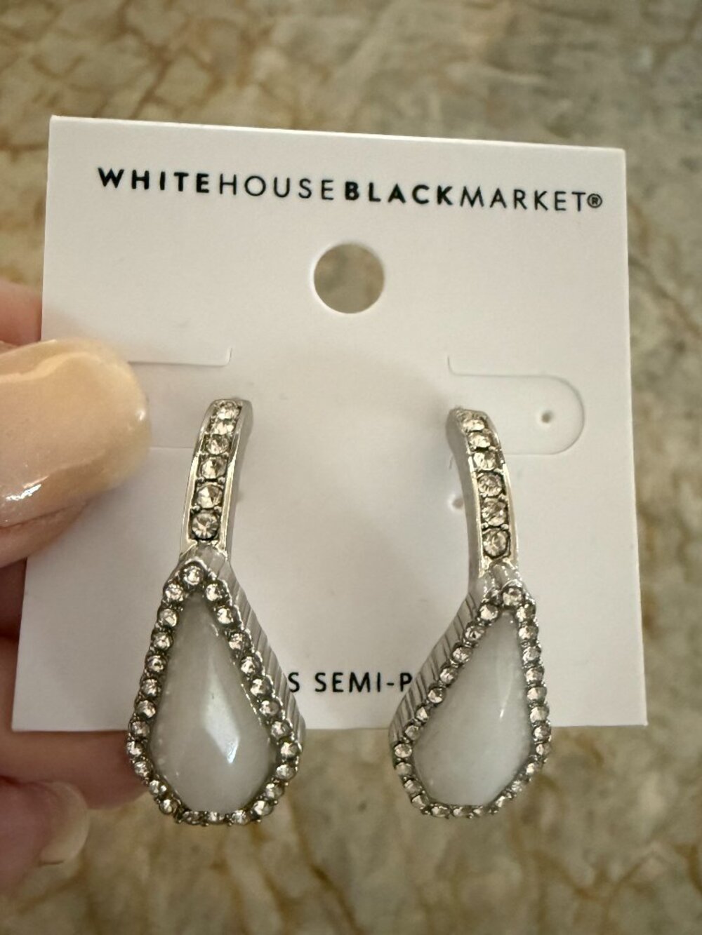 WHBM Silver & Pave Hoop Earrings with Semi Precious Stones NWT